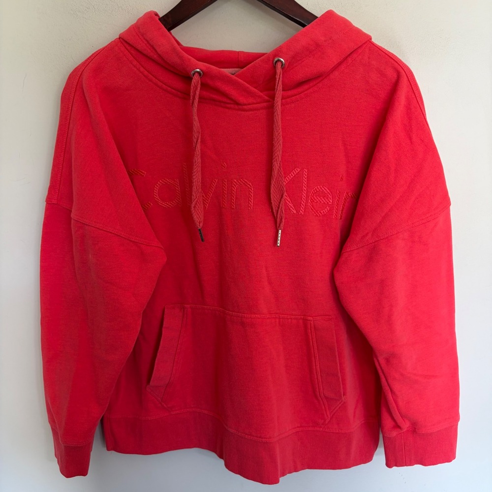 Calvin Klein Performance Womens Red Embroidered Logo Hoodie Sweatshirt Medium